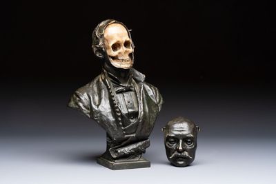 An Italian bronze 'Memento Mori' bust with removable face, 19/20th C.