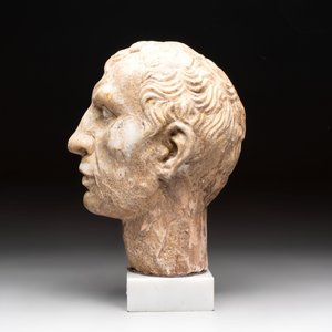 An Italian Grand Tour marble sculpture of a man's head in Roman style, probably after a bust of Caesar, 19th C. — photo 3