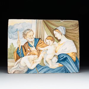 An Italian maiolica 'Adoration' plaque, Castelli, 18th C. — photo 1
