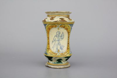 An Italian maiolica albarello, 17th C.