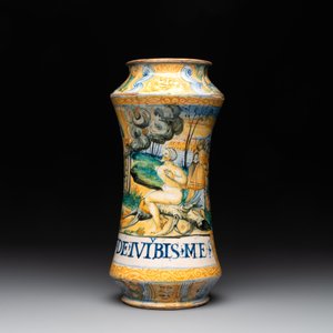 An Italian maiolica albarello with the arms of Boerio, Angelo and Ludovico Picchi workshop, Casteldurante, ca. 1562-1563 — 照片 3