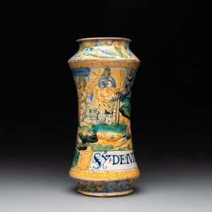 An Italian maiolica albarello with the arms of Boerio, Angelo and Ludovico Picchi workshop, Casteldurante, ca. 1562-1563 — 照片 5