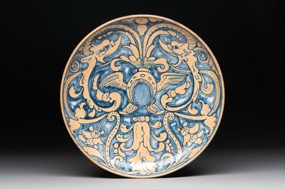 An Italian maiolica heraldic dish, Gubbio, 19th C.