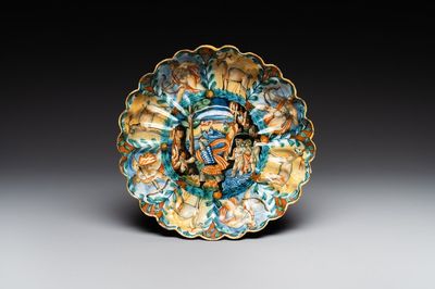 An Italian maiolica 'Istoriato' crespina with Diana and Actaion, workshop of Angelo and Ludovico Picchi, Casteldurante, ca. 1550