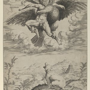 An Italian maiolica istoriato crespina with the Abduction of Ganymede, probably Rimini, ca. 1570 — photo 3