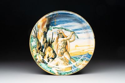 An Italian maiolica plate istoriato 'Hercules & Lichas', Urbino, 16th C.