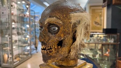 An Italian masked 'petrified' head on giltwood base, mixed media, 19/20th C. — photo 3
