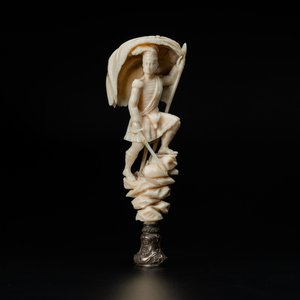 An ivory and silver seal stamp with a hussar handle, 19th C. — photo 1