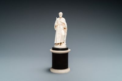 An ivory figure of a hermit with staff, Dieppe, 19th C.