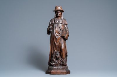 An oak figure of Saint Jerome, 16th C.