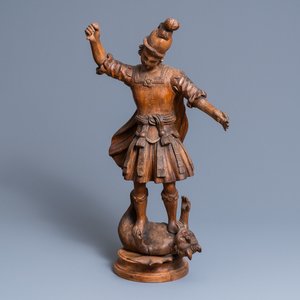 An oak figure of the archangel Michael defeating the devil, 17th C. — photo 1