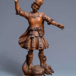An oak figure of the archangel Michael defeating the devil, 17th C. — photo 2