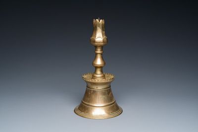 An Ottoman bronze candlestick with tulip-shaped sconce, Turkey, 17th C.