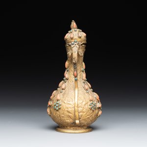 An Ottoman coral-and-turquoise-inlaid gilt-copper tea service with five Chinese wucai cups, 19th C. — photo 16
