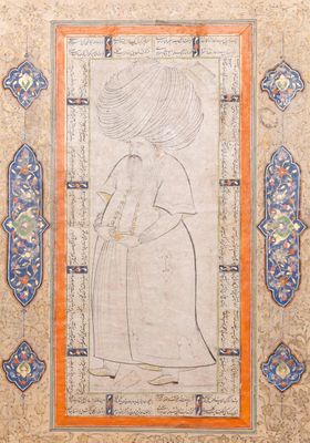 An Ottoman miniature: 'Pasha with turban', ink and gouache on paper, 18th C.