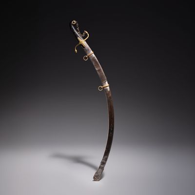 An Ottoman officer's engraved shamshir-type sabre with a gilt-bronze and wooden hilt, Turkey, 19th C., Turkey, 19th C.