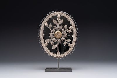 An Ottoman partly-gilt filigree silver mirror with floral design, Istanbul, Turkey, 18/19th C.