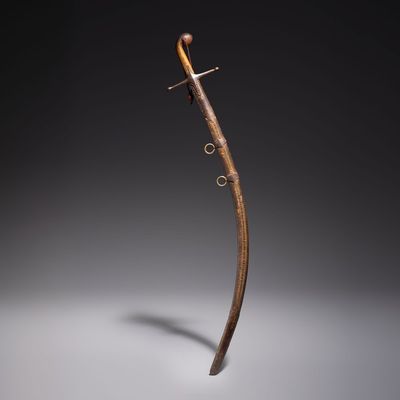 An Ottoman shamshir-type sabre with gilt-iron-mounted scabbard and horn hilt, Turkey, 19th C., Turkey, 19th C.