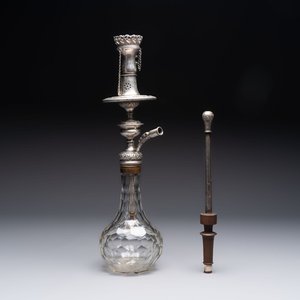 An Ottoman silver-mounted cut-glass hookah with an enamelled silver mouthpiece, 19th c. — 照片 1