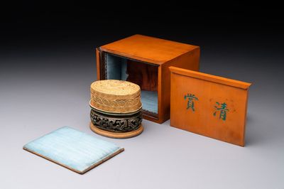 An oval Chinese imperial gold and silver filigree lidded 'dragon' box on reticulated stand and with presentation box, Qianlong mark and of the period