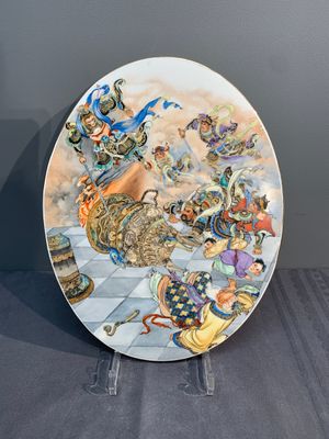An oval Chinese polychrome-decorated 'Monkey King 孫悟空' plaque, 20th C. — photo 1