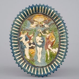 An oval Palissy style dish with the baptism of Christ, 17th C. — 照片 1