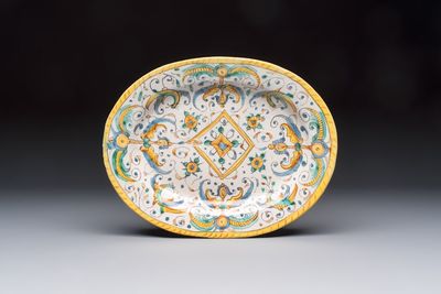 An oval polychrome Italian maiolica dish, Deruta, 17th C.