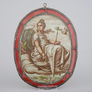 An oval stained glass painting of Juno and the peacock, signed A. Vincent, dated 1884 — 照片 1