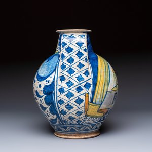 An unusual large polychrome Italian maiolica two-handled 'Cupid and Psyche' wet drug jar inscribed 'Rodomel', probably Rome, early 16th C. — photo 5