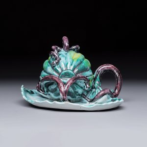 An unusual Brussels faience melon-shaped tureen and cover on a leaf-form stand — photo 6