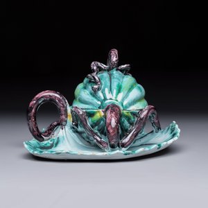 An unusual Brussels faience melon-shaped tureen and cover on a leaf-form stand — photo 8
