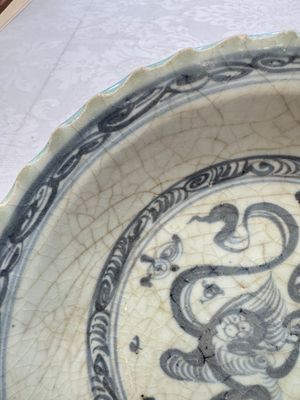 An unusual Chinese blue and white celadon-back 'Buddhist Lion' plate, Ming — photo 3