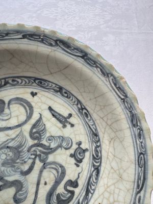 An unusual Chinese blue and white celadon-back 'Buddhist Lion' plate, Ming — photo 4