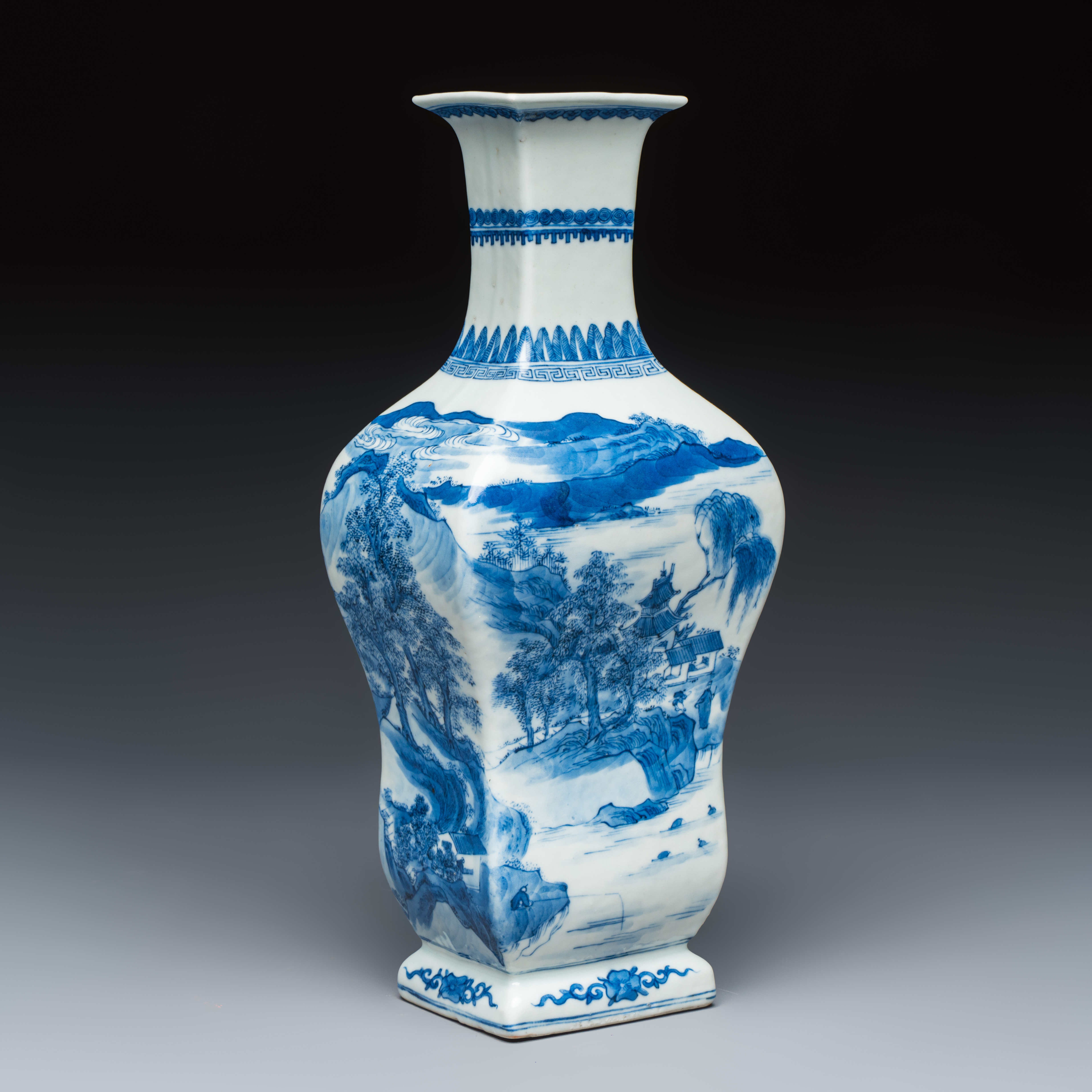 An unusual Chinese blue and white 'Mountainous Landscape' vase — photo 1
