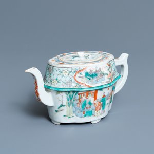 An unusual Chinese Canton famille verte teapot and cover, 19th C. — 照片 1