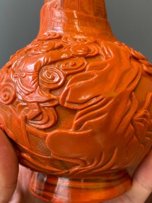 An unusual Chinese coral-red Peking glass bottle vase, Daoguang mark and probably of the period — photo 10