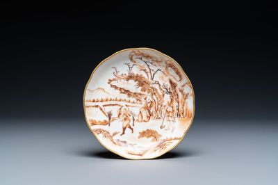 An unusual Chinese sepia-decorated plate, six-character mark, Qianlong/Jiaqing
