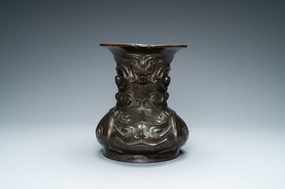 An unusual Chinese zoomorphic bronze vase, 'Zun', Kangxi