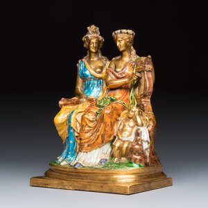 An unusual French gilt-polychromed biscuit porcelain group — foto 1