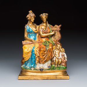 An unusual French gilt-polychromed biscuit porcelain group — foto 2