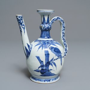 An unusual Japanese Arita blue and white jug with birds among foliage, Edo, 17th C. — photo 6