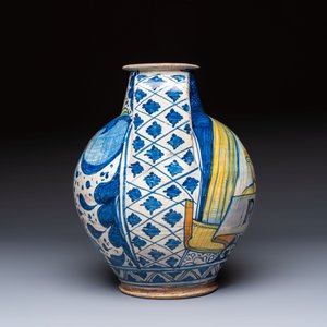 An unusual large polychrome Italian maiolica two-handled 'Cupid and Psyche' wet drug jar inscribed 'Rodomel', probably Florence, early 16th C. — foto 5