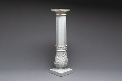 An unusual white-glazed pottery column, Germany, 18th C.