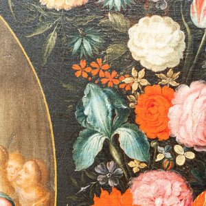 Andries Daniels (c. 1580-1640), attribué à: 'Le mariage de Marie et Joseph' dans un médaillon ovale entouré d'une guirlande florale, huile sur toile — photo 10