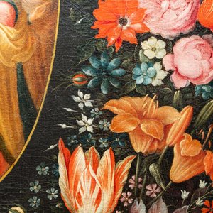 Andries Daniels (c. 1580-1640), toegeschreven aan: 'De bruiloft van Jozef en Maria' in een ovaal medaillon met bloemenkrans, olie op doek — foto 11