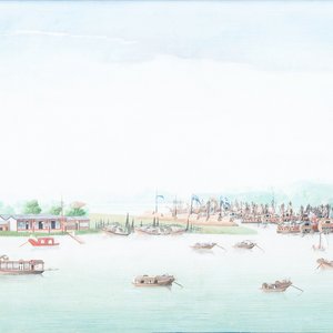 Anglo-Chinese school, Canton, oil on canvas, 18th C.: 'A view on Whampoa Bay' — photo 1