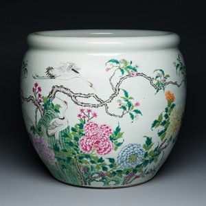 Aquarium en porcelaine de Chine famille rose à décor de grues, 19ème — photo 1