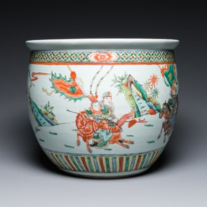 Aquarium en porcelaine de Chine famille verte à décor de guerriers à cheval, 19ème — photo 3