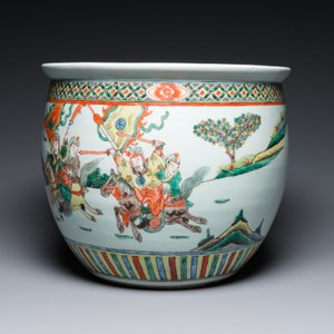 Aquarium en porcelaine de Chine famille verte à décor de guerriers à cheval, 19ème — photo 5