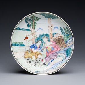 Assiette en porcelaine de Chine famille rose de la Compagnie des Indes à sujet mythologique, Yongzheng/Qianlong — photo 1